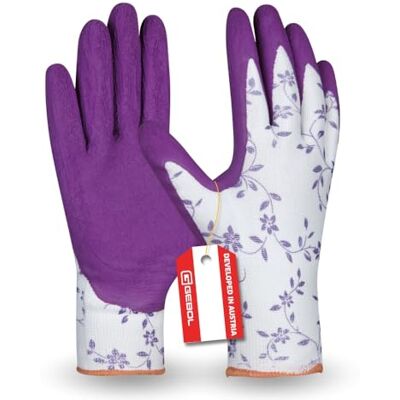 Gebol Flower Lila, maat XS (Gr 6), tuinhandschoenen voor dames in trendy kleuren paars, werkhandschoenen met bloemenpatroon, zachte latexcoating voor goede grip, voor Gebol Flower Lila, maat XS (Gr 6), tuinhandschoenen voor dames in trendy kleuren paars, werkhandschoenen met bloemenpatroon, zachte latexcoating voor goede grip, voor