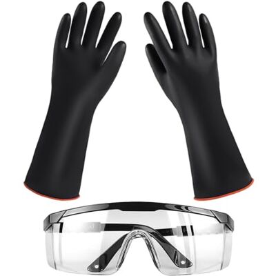 TYFGRT 1 paar zuurbestendige handschoenen, 1 x veiligheidsbril, chemische handschoenen, lange rubberen handschoenen, chemische bestendige rubberen handschoenen, isolerende handschoenen, handschoenen TYFGRT 1 paar zuurbestendige handschoenen, 1 x veiligheidsbril, chemische handschoenen, lange rubberen handschoenen, chemische bestendige rubberen handschoenen, isolerende handschoenen, handschoenen