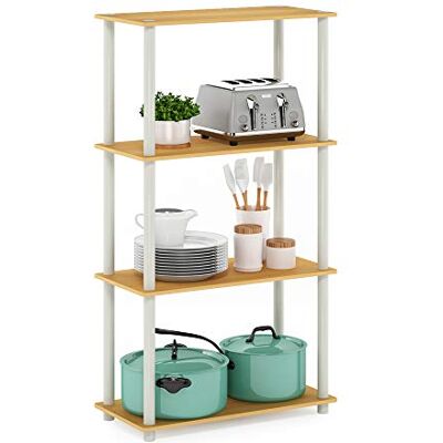 Furinno Turn-N-Tube multifunctioneel rek, 4 etages, met ronde buizen, esdoornblond/wit Furinno Turn-N-Tube multifunctioneel rek, 4 etages, met ronde buizen, esdoornblond/wit