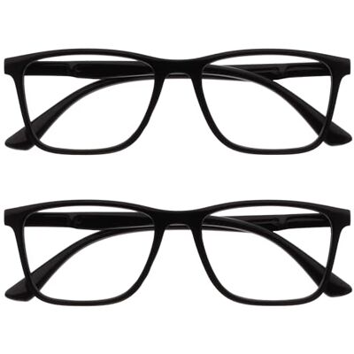 OPULIZE NYX Antiblauwlichtbril, anti-reflecterende bril voor computer en gaming, uv-bescherming en vermoeidheid van de ogen, rechthoekig montuur, heren en dames, 2 stuks, zwart Eén maat OPULIZE NYX Antiblauwlichtbril, anti-reflecterende bril voor computer en gaming, uv-bescherming en vermoeidheid van de ogen, rechthoekig montuur, heren en dames, 2 stuks, zwart Eén maat