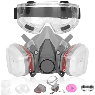 YOMKILU Ademhalingsmasker, stofmasker, gasmasker met 1 veiligheidsbril, ademhalingsmasker, schildermasker met filter, stofmasker YOMKILU Ademhalingsmasker, stofmasker, gasmasker met 1 veiligheidsbril, ademhalingsmasker, schildermasker met filter, stofmasker