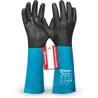 Gebol Grip Tech Plus 1 paar lange handschoenen van nitrilrubber, pvc en nylon breiwerk aan de binnenkant tegen chemicaliën, zuur, olie en vet, waterdicht, antislip Gebol Grip Tech Plus 1 paar lange handschoenen van nitrilrubber, pvc en nylon breiwerk aan de binnenkant tegen chemicaliën, zuur, olie en vet, waterdicht, antislip
