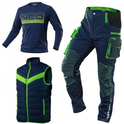 NEO TOOLS Hoogwaardige werkbroek voor heren met jas maat XS-3XL, 3% elastaan, modieus design met Cordura versterkte kniebeschermers, set (broek + jas + L NEO TOOLS Hoogwaardige werkbroek voor heren met jas maat XS-3XL, 3% elastaan, modieus design met Cordura versterkte kniebeschermers, set (broek + jas + L
