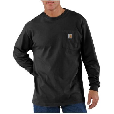 Carhartt Workwear T-shirt met lange mouwen en zak voor werk, zwart, S voor heren S Carhartt Workwear T-shirt met lange mouwen en zak voor werk, zwart, S voor heren S