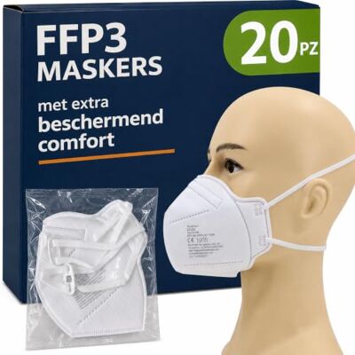 medicinadellavoro.com 20 FFP3-maskers, CE-gecertificeerd, 5-laags masker zonder ventiel, beschermende maskers voor volwassenen tegen stof en deeltjes, BFE ≥ 99, 20 stuks medicinadellavoro.com 20 FFP3-maskers, CE-gecertificeerd, 5-laags masker zonder ventiel, beschermende maskers voor volwassenen tegen stof en deeltjes, BFE ≥ 99, 20 stuks
