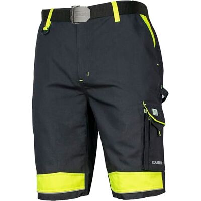 Classic-VIS Werkshorts voor heren, korte werkbermuda van canvas 270 g/m², 6 zakken, reflecterende details, zwart/geel, zwart. 56 Taille courte Classic-VIS Werkshorts voor heren, korte werkbermuda van canvas 270 g/m², 6 zakken, reflecterende details, zwart/geel, zwart. 56 Taille courte
