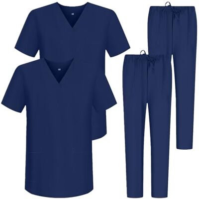 MISEMIYA Set van 2 stuks – Uniformset uniseks blouse – medisch uniform met bovendeel en broek 2-6801-6802, Marineblauw 88, L L MISEMIYA Set van 2 stuks – Uniformset uniseks blouse – medisch uniform met bovendeel en broek 2-6801-6802, Marineblauw 88, L L