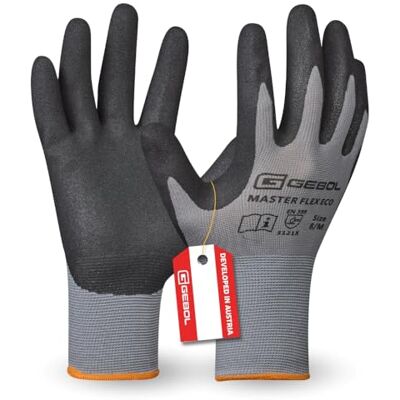 Gebol Master Flex Eco werkhandschoenen met nitrilcoating voor een veilige grip, nitril handschoenen voor werkplaats en tuin, voor heren, maat L (9), grijs, 1 paar Gebol Master Flex Eco werkhandschoenen met nitrilcoating voor een veilige grip, nitril handschoenen voor werkplaats en tuin, voor heren, maat L (9), grijs, 1 paar