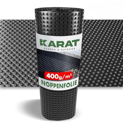 KARAT Plakfolie met noppen, voor verhoogde bloembedden, voor bescherming van funderingsmuren, waterdichtingsfolie met drainage, flexibel op maat te snijden, 800 g/m² (1 stuk, zwart, 1 x 20 m) KARAT Plakfolie met noppen, voor verhoogde bloembedden, voor bescherming van funderingsmuren, waterdichtingsfolie met drainage, flexibel op maat te snijden, 800 g/m² (1 stuk, zwart, 1 x 20 m)