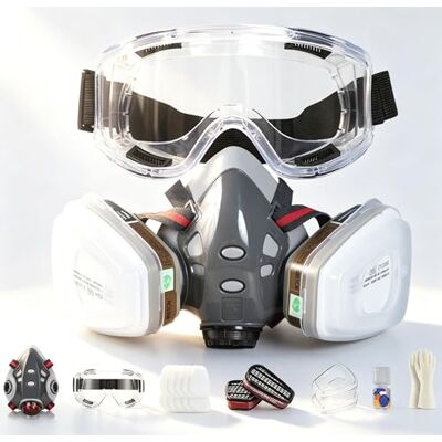 CERKAKITCH Volledig herbruikbaar ademmasker voor het gezicht, stofdicht gasmasker voor schilderen, spuiten, slijpen, houtbewerking, chemicaliën, doe-het-zelf (RM65) CERKAKITCH Volledig herbruikbaar ademmasker voor het gezicht, stofdicht gasmasker voor schilderen, spuiten, slijpen, houtbewerking, chemicaliën, doe-het-zelf (RM65)
