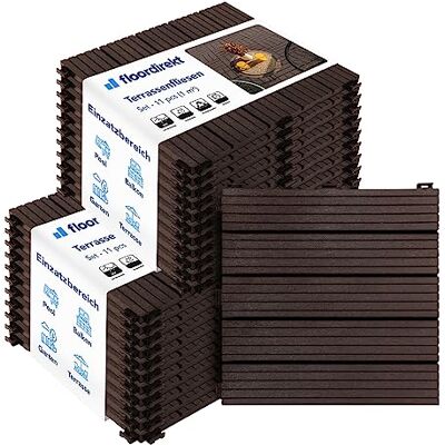 Floordirekt Heldere terrastegels kliktegels, weerbestendig rooster met drainagefunctie ideale coating voor balkon en terras 2 m² 30 x 30 cm, bruin Floordirekt Heldere terrastegels kliktegels, weerbestendig rooster met drainagefunctie ideale coating voor balkon en terras 2 m² 30 x 30 cm, bruin