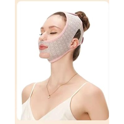 ZQUKAMZ Gezichts- en kincontourslaapmasker, herbruikbaar V-vormig gezichtsmasker, V-gezichtsmasker, gezichtsriem, trekmasker (roze) ZQUKAMZ Gezichts- en kincontourslaapmasker, herbruikbaar V-vormig gezichtsmasker, V-gezichtsmasker, gezichtsriem, trekmasker (roze)