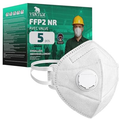 VENTUX SAFETY EQUIPMENT FFP2-maskers met ventiel 5 stuks FFP2-maskers met nekbanden masker met filterventiel EN 149 gecertificeerd VENTUX SAFETY EQUIPMENT FFP2-maskers met ventiel 5 stuks FFP2-maskers met nekbanden masker met filterventiel EN 149 gecertificeerd
