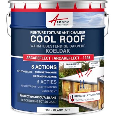 ARCANE INDUSTRIES Cool Roof, witte reflecterende dakverf, anti-hitte, zelfreinigende verf: Arcareflect-10 LBlanc- ARCANE INDUSTRIES Cool Roof, witte reflecterende dakverf, anti-hitte, zelfreinigende verf: Arcareflect-10 LBlanc-