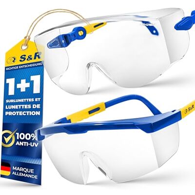 S&R Veiligheidsbril voor werk (2 paar). Met zijdelingse bescherming tegen deeltjes. UV-bestendige en krasbestendige polycarbonaat lenzen. S&R Veiligheidsbril voor werk (2 paar). Met zijdelingse bescherming tegen deeltjes. UV-bestendige en krasbestendige polycarbonaat lenzen.