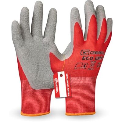 Gebol Eco Grip Werkhandschoenen voor een goede grip, latexhandschoenen voor heren, maat L (9), rood, 1 paar Gebol Eco Grip Werkhandschoenen voor een goede grip, latexhandschoenen voor heren, maat L (9), rood, 1 paar