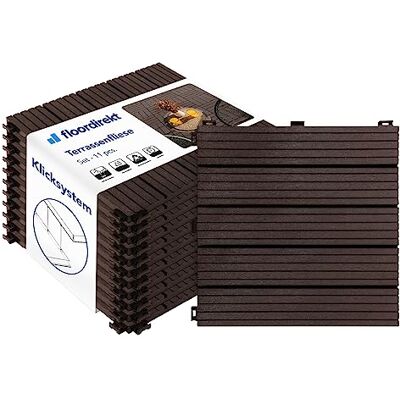 Floordirekt Heldere terrastegels kliktegels, weerbestendig rooster met drainagefunctie ideale coating voor balkon en terras 1 m² 30 x 30 cm, bruin Floordirekt Heldere terrastegels kliktegels, weerbestendig rooster met drainagefunctie ideale coating voor balkon en terras 1 m² 30 x 30 cm, bruin