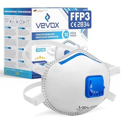 VEVOX ® FFP3 masks Doos van 5, 10 of 20 met comfort plus afdichting maskers mondkapjes mondmaskers ademhalingsmasker ffp 3 met ventiel CE-gecertificeerd voor maximale bescherming VEVOX ® FFP3 masks Doos van 5, 10 of 20 met comfort plus afdichting maskers mondkapjes mondmaskers ademhalingsmasker ffp 3 met ventiel CE-gecertificeerd voor maximale bescherming