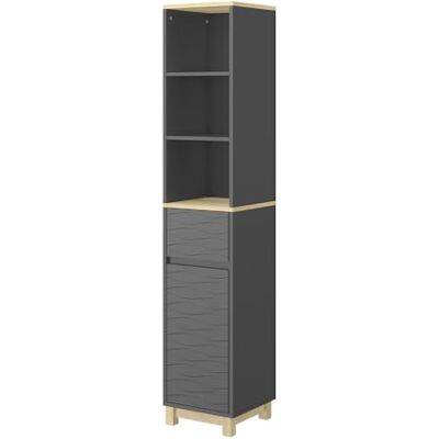 Vicco Badkamermeubel "Livia", antraciet, 30 x 151 cm met lade, voor opslag boven het toilet met open legplank Vicco Badkamermeubel "Livia", antraciet, 30 x 151 cm met lade, voor opslag boven het toilet met open legplank