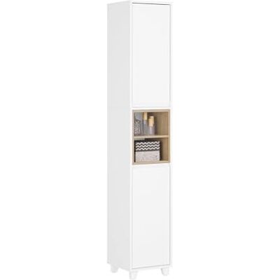 SoBuy Badkamerzuil, hoog en waterdicht, met open planken en deuren, opbergmeubel, badkamer, wit, van MDF/PB, 30 x 170 x 30 cm, BZR147-W SoBuy Badkamerzuil, hoog en waterdicht, met open planken en deuren, opbergmeubel, badkamer, wit, van MDF/PB, 30 x 170 x 30 cm, BZR147-W