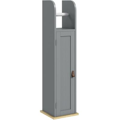 kleankin Badkamermeubel, toiletpapierhouder, met kast en verstelbare planken, 20 x 20 x 80 cm, grijs kleankin Badkamermeubel, toiletpapierhouder, met kast en verstelbare planken, 20 x 20 x 80 cm, grijs