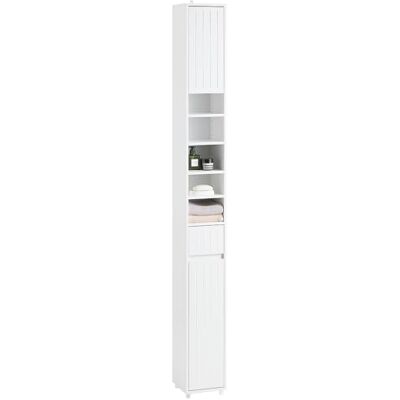SoBuy Badkamerzuil, 20 x 180 x 20 cm, klein toiletmeubel, badkamerkast met deuren, lade, planken, hoge kast, ruimtebesparend, BZR160-W SoBuy Badkamerzuil, 20 x 180 x 20 cm, klein toiletmeubel, badkamerkast met deuren, lade, planken, hoge kast, ruimtebesparend, BZR160-W