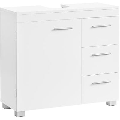 VASAGLE Badkamermeubel, badkamerkast met 3 laden, 2 vakken achter de deur, 30 x 70 x 64 cm, wit BBK503W10 Meuble de Salle de Bain, 2 Compartiments Derrière la Porte, avec Pieds, Blanc Nuage, Collection CUSTOS BBK503W10 VASAGLE Badkamermeubel, badkamerkast met 3 laden, 2 vakken achter de deur, 30 x 70 x 64 cm, wit BBK503W10 Meuble de Salle de Bain, 2 Compartiments Derrière la Porte, avec Pieds, Blanc Nuage, Collection CUSTOS BBK503W10