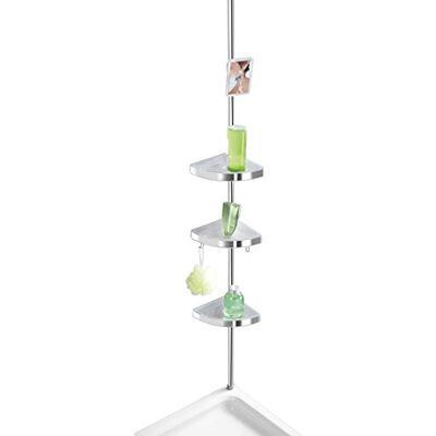 WENKO Premium telescopisch hoekrek, glanzend, 3 planken, met spiegel, aluminium, 27,5 x 70-260 x 20 cm, glanzend WENKO Premium telescopisch hoekrek, glanzend, 3 planken, met spiegel, aluminium, 27,5 x 70-260 x 20 cm, glanzend
