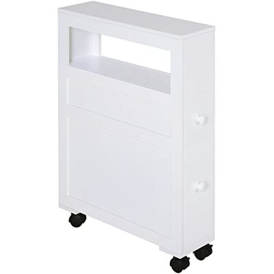 HOMCOM Badkamerkast op wieltjes, smalle toiletkast, met open plank en 2 laden, draagvermogen 20 kg, 16 x 52 x 71,5 cm, wit HOMCOM Badkamerkast op wieltjes, smalle toiletkast, met open plank en 2 laden, draagvermogen 20 kg, 16 x 52 x 71,5 cm, wit