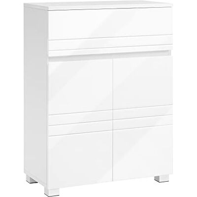 VASAGLE badkamerkast, dressoirkast, met lade, 2 deuren, verstelbare plank, voor hal, 60 x 30 x 80 cm, wit BBK140W01 VASAGLE badkamerkast, dressoirkast, met lade, 2 deuren, verstelbare plank, voor hal, 60 x 30 x 80 cm, wit BBK140W01