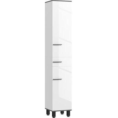 HOMCOM Moderne badkamerzuil met lade, 2 kasten, badkamerkast met 2 deuren en verstelbare planken, badkamerkast van hout, 34 x 32 x 190 cm, wit HOMCOM Moderne badkamerzuil met lade, 2 kasten, badkamerkast met 2 deuren en verstelbare planken, badkamerkast van hout, 34 x 32 x 190 cm, wit
