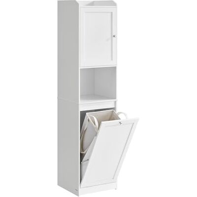 VASAGLE BBC761W01 Badkamermeubel met wasmand, opbergkast, afneembare wasmand met handgrepen, vak met deur, badkamertoren, 40 x 40 x 170 cm, wit VASAGLE BBC761W01 Badkamermeubel met wasmand, opbergkast, afneembare wasmand met handgrepen, vak met deur, badkamertoren, 40 x 40 x 170 cm, wit