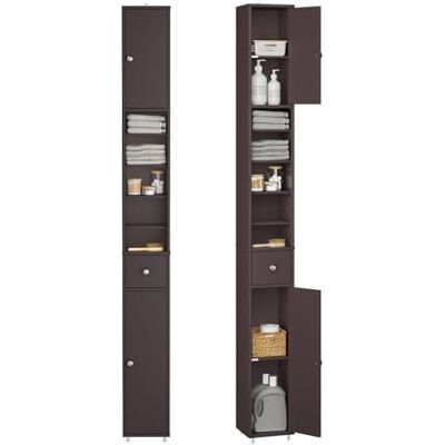SoBuy Badkamerkolomkast, smalle kast, hoge kast, hoge kast, 1 lade, 2 deuren en 5 vakken, verstelbare planken, 20 x 20 x 180 cm (bruin) BZR34-II-BR SoBuy Badkamerkolomkast, smalle kast, hoge kast, hoge kast, 1 lade, 2 deuren en 5 vakken, verstelbare planken, 20 x 20 x 180 cm (bruin) BZR34-II-BR