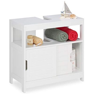 Relaxdays , Onderkast voor wastafel, 2 vakken, schuifdeuren, sifon, 60,5 x 60 x 30 cm, wit Relaxdays , Onderkast voor wastafel, 2 vakken, schuifdeuren, sifon, 60,5 x 60 x 30 cm, wit