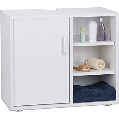 Relaxdays , Witte wastafelonderkast, eendeurs, badkamerkast, uitsparing, 3 planken, wc-onderstelkast 51 x 60 x 32 cm, MDF, standaard Relaxdays , Witte wastafelonderkast, eendeurs, badkamerkast, uitsparing, 3 planken, wc-onderstelkast 51 x 60 x 32 cm, MDF, standaard