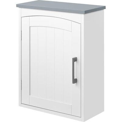 kleankin Toiletkast, hangkast, medicijnkast, wandkast, badkamerkast, opslag met deur en verstelbare plank, 41 x 18,5 x 52 cm, MDF, wit kleankin Toiletkast, hangkast, medicijnkast, wandkast, badkamerkast, opslag met deur en verstelbare plank, 41 x 18,5 x 52 cm, MDF, wit