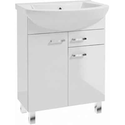 Deftrans Domodomo Badkamerkast met wastafel, badkamerkast, 80 x 65 x 30 cm, wit, keramiek, vrijstaande kast met lade Deftrans Domodomo Badkamerkast met wastafel, badkamerkast, 80 x 65 x 30 cm, wit, keramiek, vrijstaande kast met lade