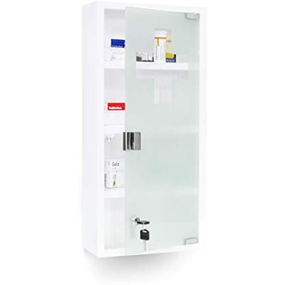 Relaxdays Medicijnkastje Emergency XXL medicijnkastje metaal en glas apothekerskast voor badkamer HxBxD 57 x 27 x 12 cm met magnetische glazen deur 4 planken voor medicijnen en verbandgereedschap, wit Relaxdays Medicijnkastje Emergency XXL medicijnkastje metaal en glas apothekerskast voor badkamer HxBxD 57 x 27 x 12 cm met magnetische glazen deur 4 planken voor medicijnen en verbandgereedschap, wit
