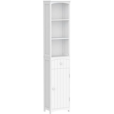 HOMCOM Badkamermeubel, badkamerkast, toiletzuil, met plank en lade, kast 34 x 24 x 170 cm, wit HOMCOM Badkamermeubel, badkamerkast, toiletzuil, met plank en lade, kast 34 x 24 x 170 cm, wit