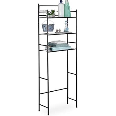 Relaxdays Metalen opbergrek met 3 legplanken voor toilet, wasmachine, droger, toilethouder, 165 x 58 x 25 cm, zwart Relaxdays Metalen opbergrek met 3 legplanken voor toilet, wasmachine, droger, toilethouder, 165 x 58 x 25 cm, zwart