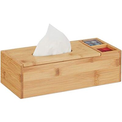 Relaxdays Zakdoekdispenser met deksel, badkamer, 2 vakken, bamboe, 9 x 30,5 x 14,5 cm, natuur, 1 Relaxdays Zakdoekdispenser met deksel, badkamer, 2 vakken, bamboe, 9 x 30,5 x 14,5 cm, natuur, 1