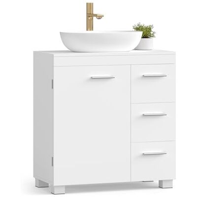 VASAGLE Wastafelonderkast 3 grote laden 30 x 60 x 64 cm 2 vakken achter de deur onderkast met poten wolkenwit BBK513WB01 VASAGLE Wastafelonderkast 3 grote laden 30 x 60 x 64 cm 2 vakken achter de deur onderkast met poten wolkenwit BBK513WB01