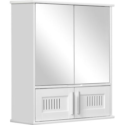 kleankin Badkamerkast met spiegel, wandkast met dubbele deur en verstelbare plank, badkamerorganizer, wit kleankin Badkamerkast met spiegel, wandkast met dubbele deur en verstelbare plank, badkamerorganizer, wit