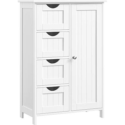 VASAGLE Badkamermeubel, ruimtebesparend, commode, met 4 laden, kast met deur, verstelbaar rek, 30 x 55 x 82 cm, wit LHC41W VASAGLE Badkamermeubel, ruimtebesparend, commode, met 4 laden, kast met deur, verstelbaar rek, 30 x 55 x 82 cm, wit LHC41W