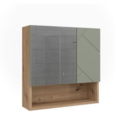 Vicco Badkamerkast "Irma", saliegroen, 54 x 55 cm, wandmontage, met spiegel en open planken Vicco Badkamerkast "Irma", saliegroen, 54 x 55 cm, wandmontage, met spiegel en open planken