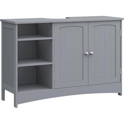 VASAGLE Wastafelonderkast, wastafelkast, badkamermeubel, lang, 30 x 90 x 60 cm, 2 deuren, opbergkast, open vakken, verstelbare planken, duifgrijs, BBC410P36 VASAGLE Wastafelonderkast, wastafelkast, badkamermeubel, lang, 30 x 90 x 60 cm, 2 deuren, opbergkast, open vakken, verstelbare planken, duifgrijs, BBC410P36