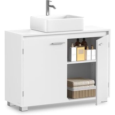 VASAGLE Wastafelonderkast met poten, 30 x 80 x 60 cm Badkamermeubel met 2 vakken achter de deuren voor wastafel zonder kolom, wolkenwit BBK515W01 VASAGLE Wastafelonderkast met poten, 30 x 80 x 60 cm Badkamermeubel met 2 vakken achter de deuren voor wastafel zonder kolom, wolkenwit BBK515W01