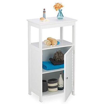 Relaxdays 10032189 Badkamerkast, 3 vakken, lamellendeur, 83 x 45 x 30 cm, smal, voor badkamer, keuken en hal, wit Relaxdays 10032189 Badkamerkast, 3 vakken, lamellendeur, 83 x 45 x 30 cm, smal, voor badkamer, keuken en hal, wit