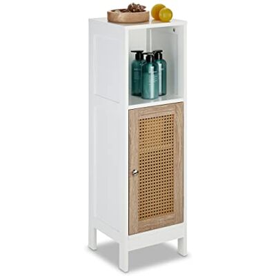 Relaxdays Badkamerkast met 3 vakken, rotandeur, 96,5 x 30 x 30 x 30 cm, wit/naturel Relaxdays Badkamerkast met 3 vakken, rotandeur, 96,5 x 30 x 30 x 30 cm, wit/naturel