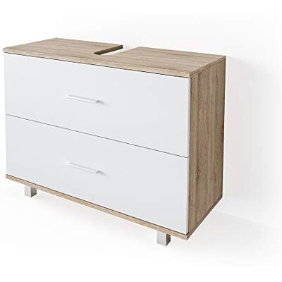 Vicco Wastafelonderkast"Ilias" lade onderkast badkamer (Sonoma-wit) Met sifonuitsparing en zijdelingse ventilatieopeningen Vicco Wastafelonderkast"Ilias" lade onderkast badkamer (Sonoma-wit) Met sifonuitsparing en zijdelingse ventilatieopeningen